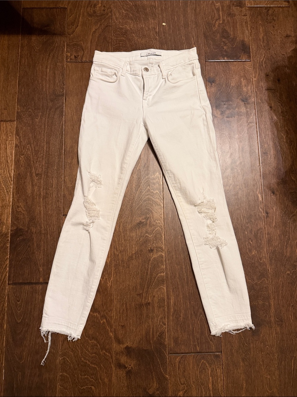 J Brand Off-White Distressed Skinny Jeans